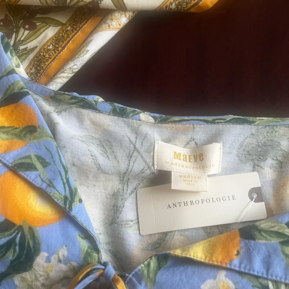 Anthropologie Maeve Lemon Floral Blouse - Blue and Yellow - Picture 3 of 3